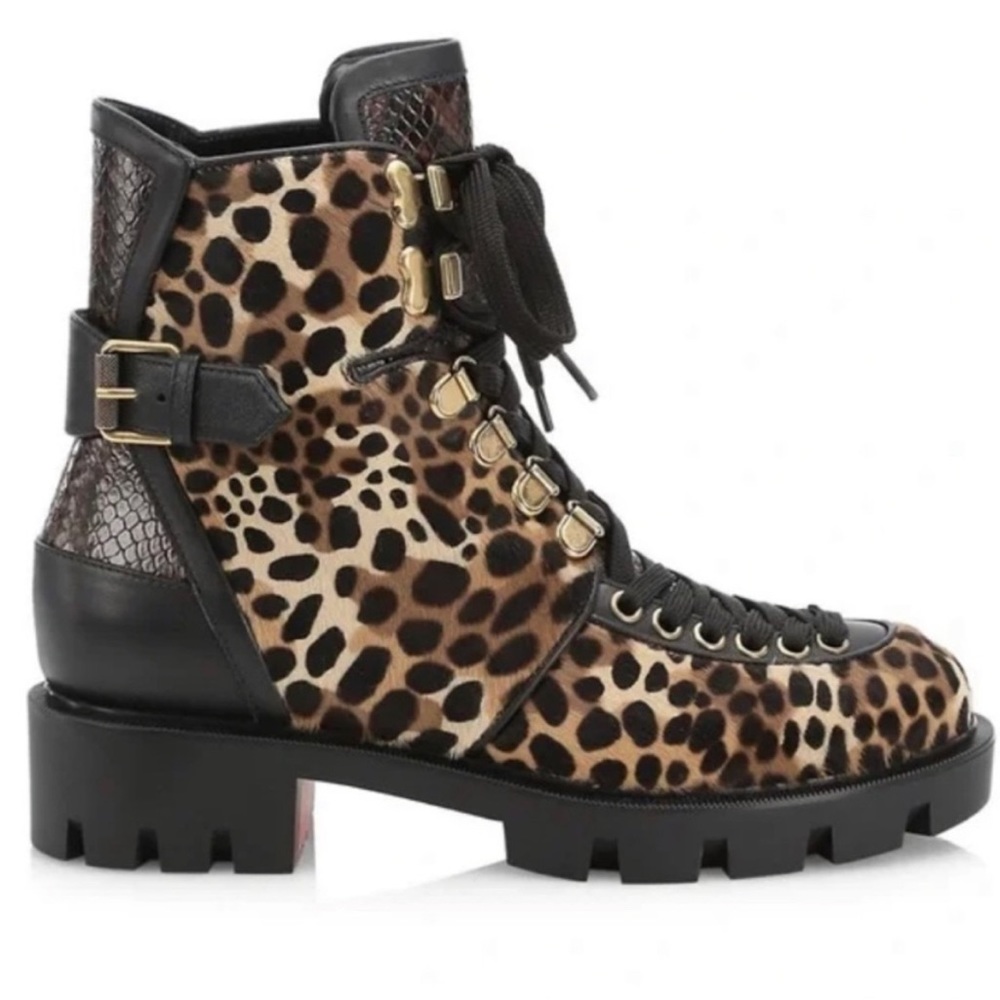 Christian lauboutin cheeta print  combat boots